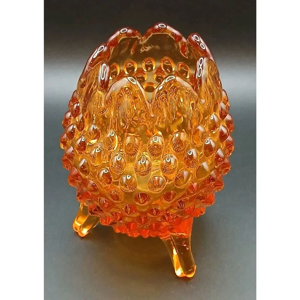 Vintage Fenton Amberina Hobnail 3-Footed Egg Rose Bowl Vase 5